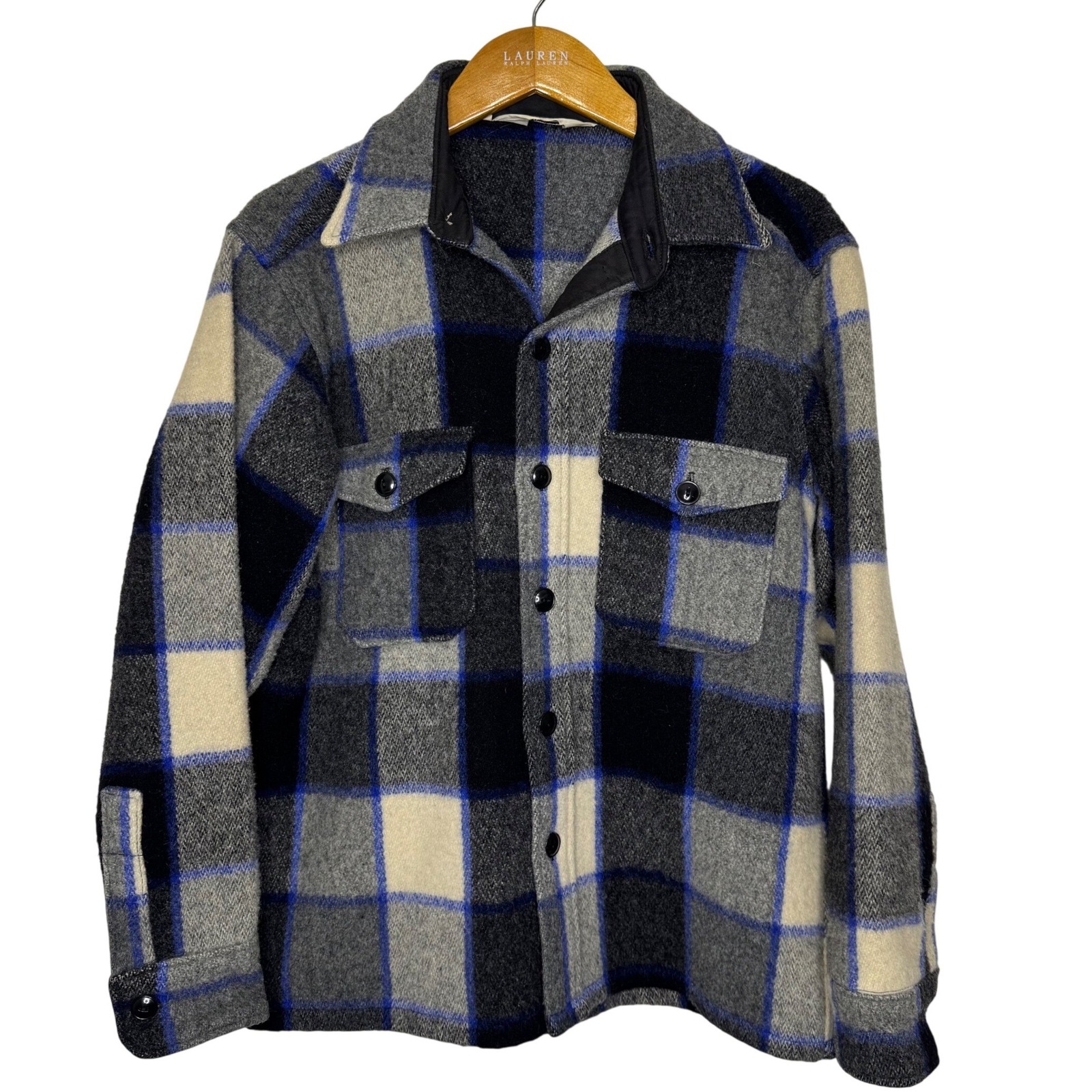 Vintage Woolrich Wool Shirt/Jacket Mens Large Blue Plaid